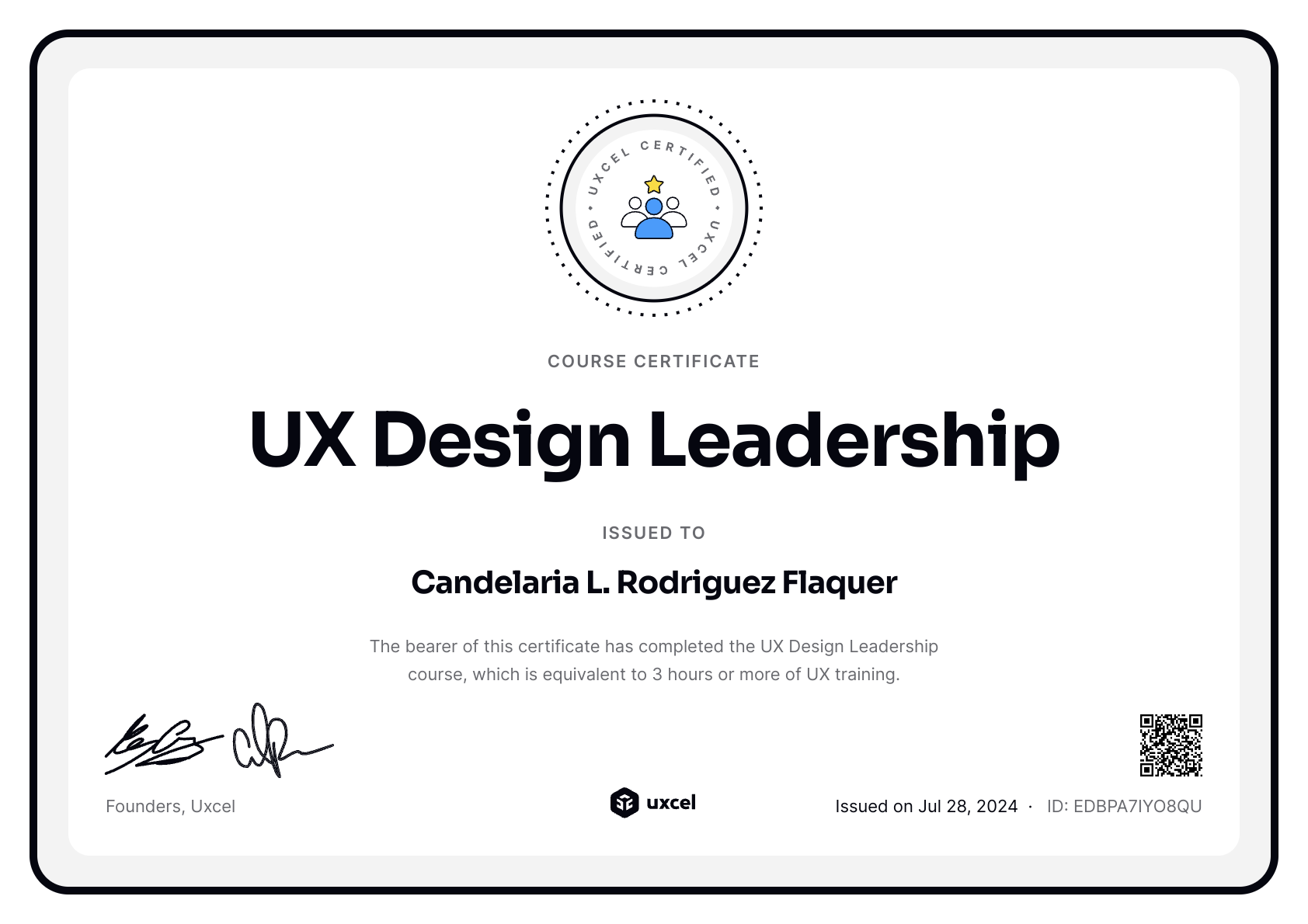 Candelaria L. Rodriguez Flaquer's certificate